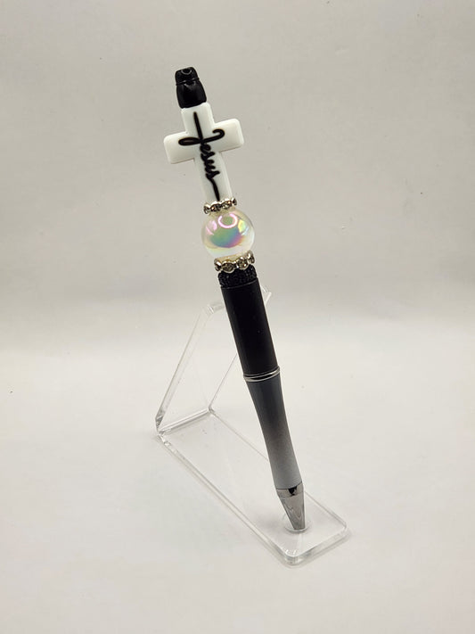 White Cross Beaded Pen