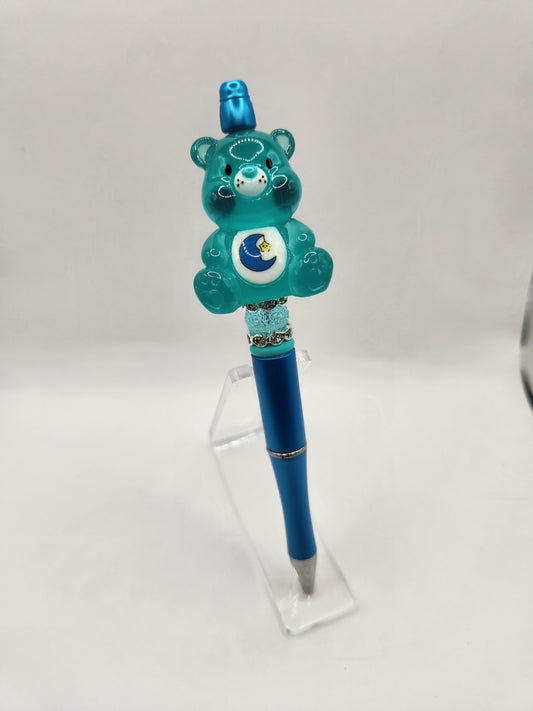 Blue Glow Bear Beaded Pen