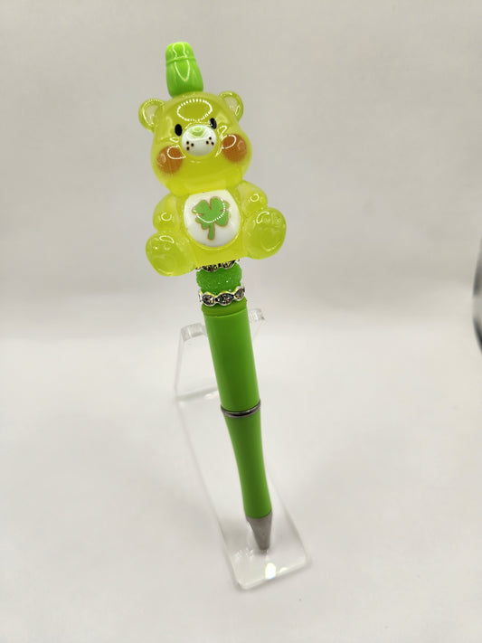 Green Glow Bear Beaded Pen